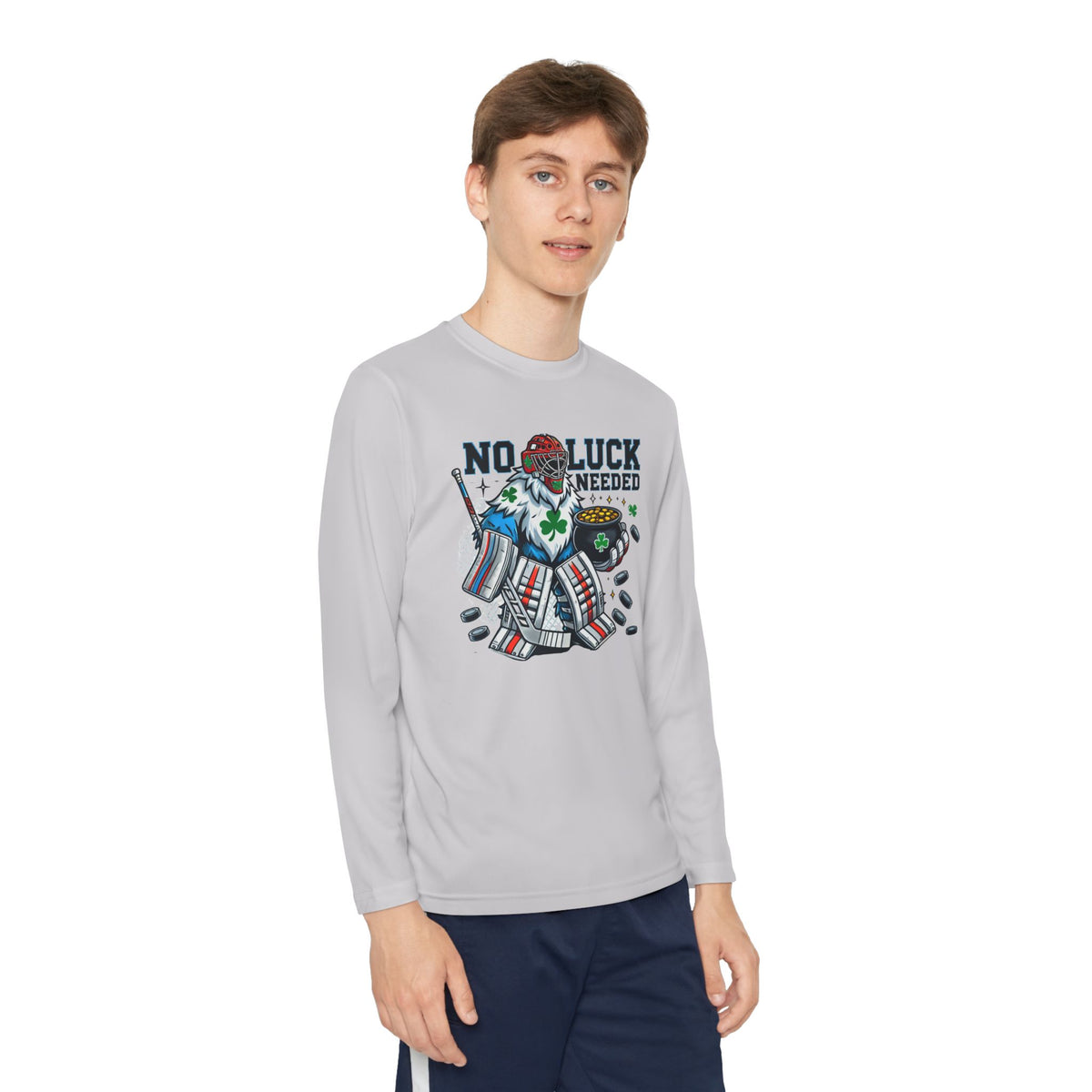 No Luck Needed Yeti Goalie Youth Long Sleeve Competitor Tee