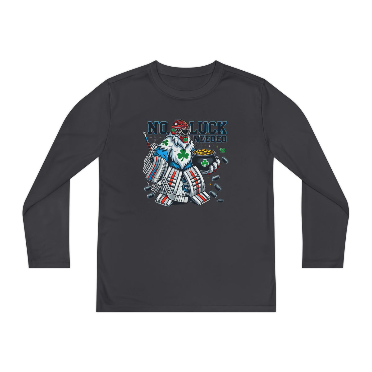 No Luck Needed Yeti Goalie Youth Long Sleeve Competitor Tee