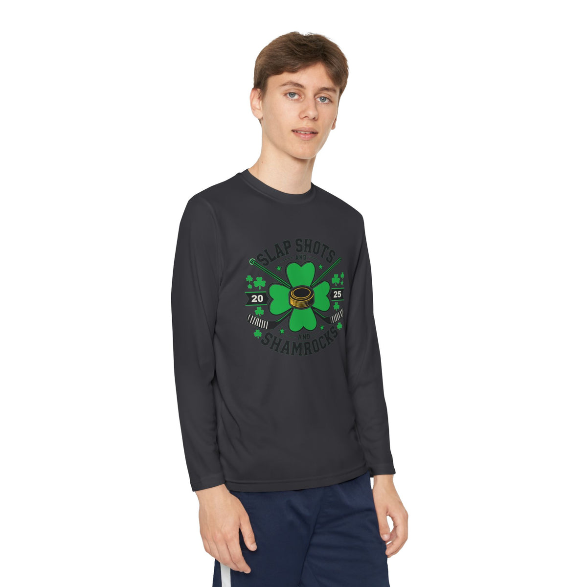 Slap Shots and Shamrocks Youth Long Sleeve Competitor Tee