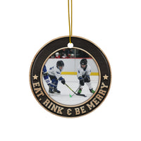 Custom Eat, Rink & Be Merry Ceramic Ornament