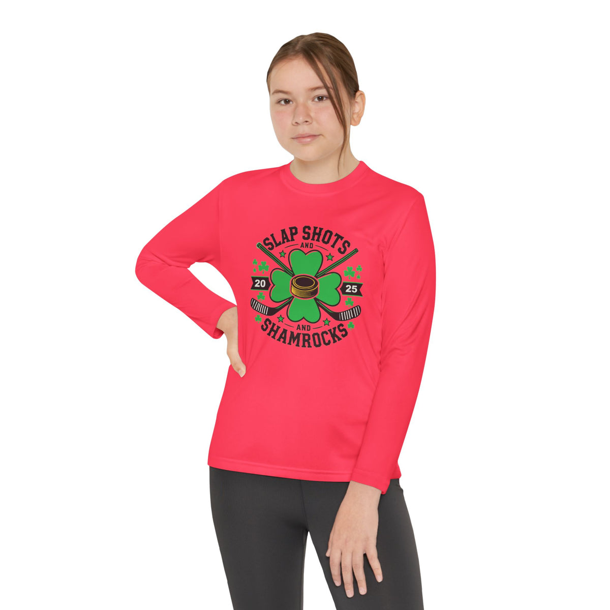 Slap Shots and Shamrocks Youth Long Sleeve Competitor Tee