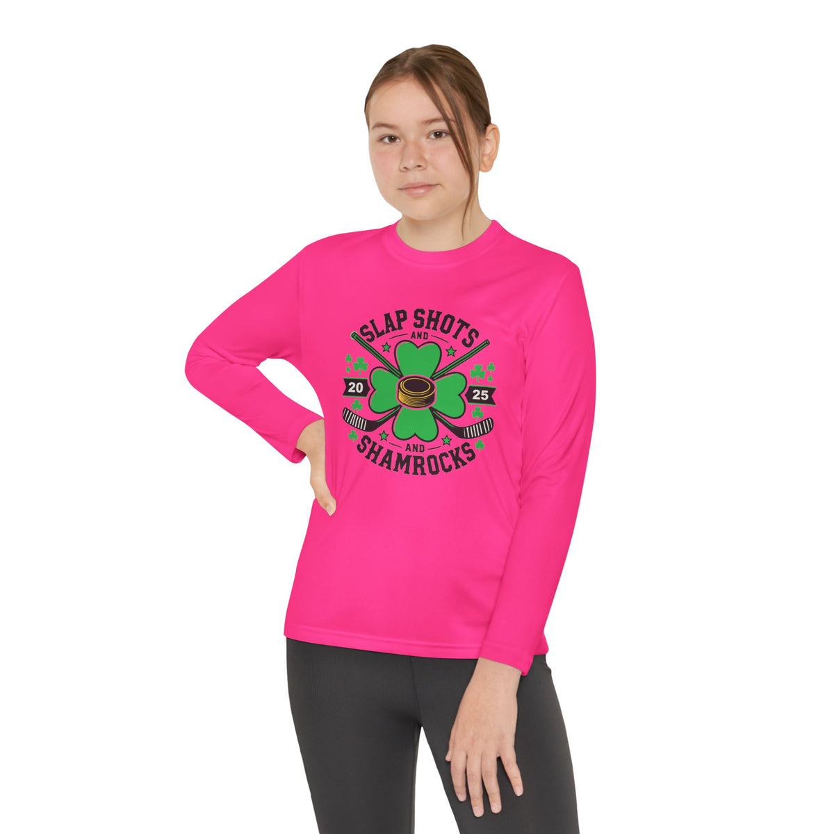 Slap Shots and Shamrocks Youth Long Sleeve Competitor Tee