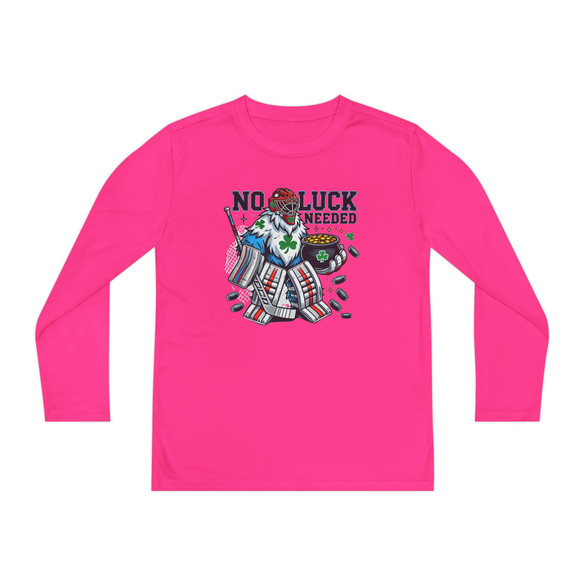 No Luck Needed Yeti Goalie Youth Long Sleeve Competitor Tee