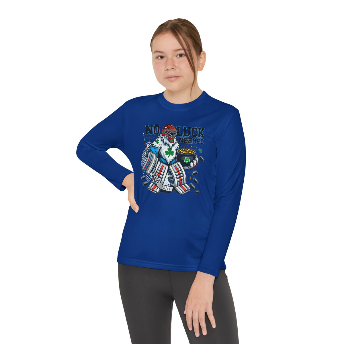 No Luck Needed Yeti Goalie Youth Long Sleeve Competitor Tee