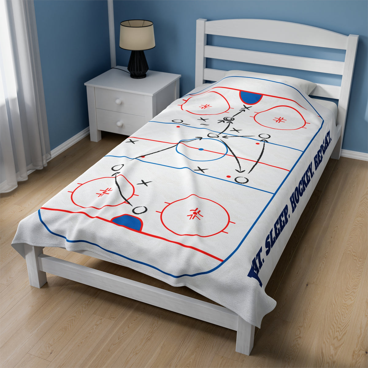 Eat Sleep Hockey Repeat Velveteen Plush Blanket