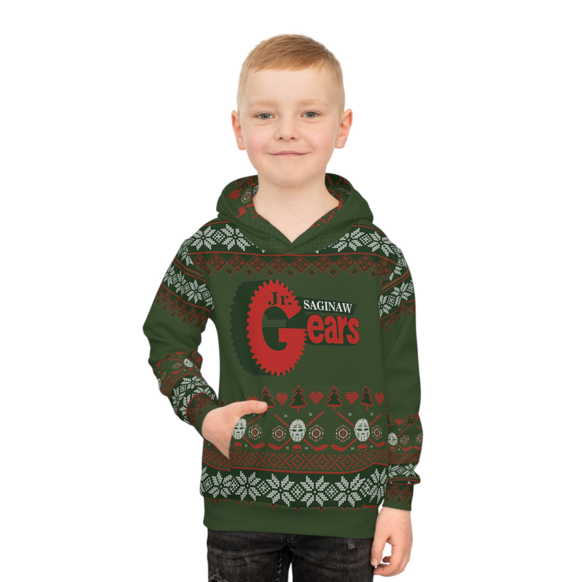 Ugly Christmas Sweater Custom Team Jersey Children's Hoodie (AOP)