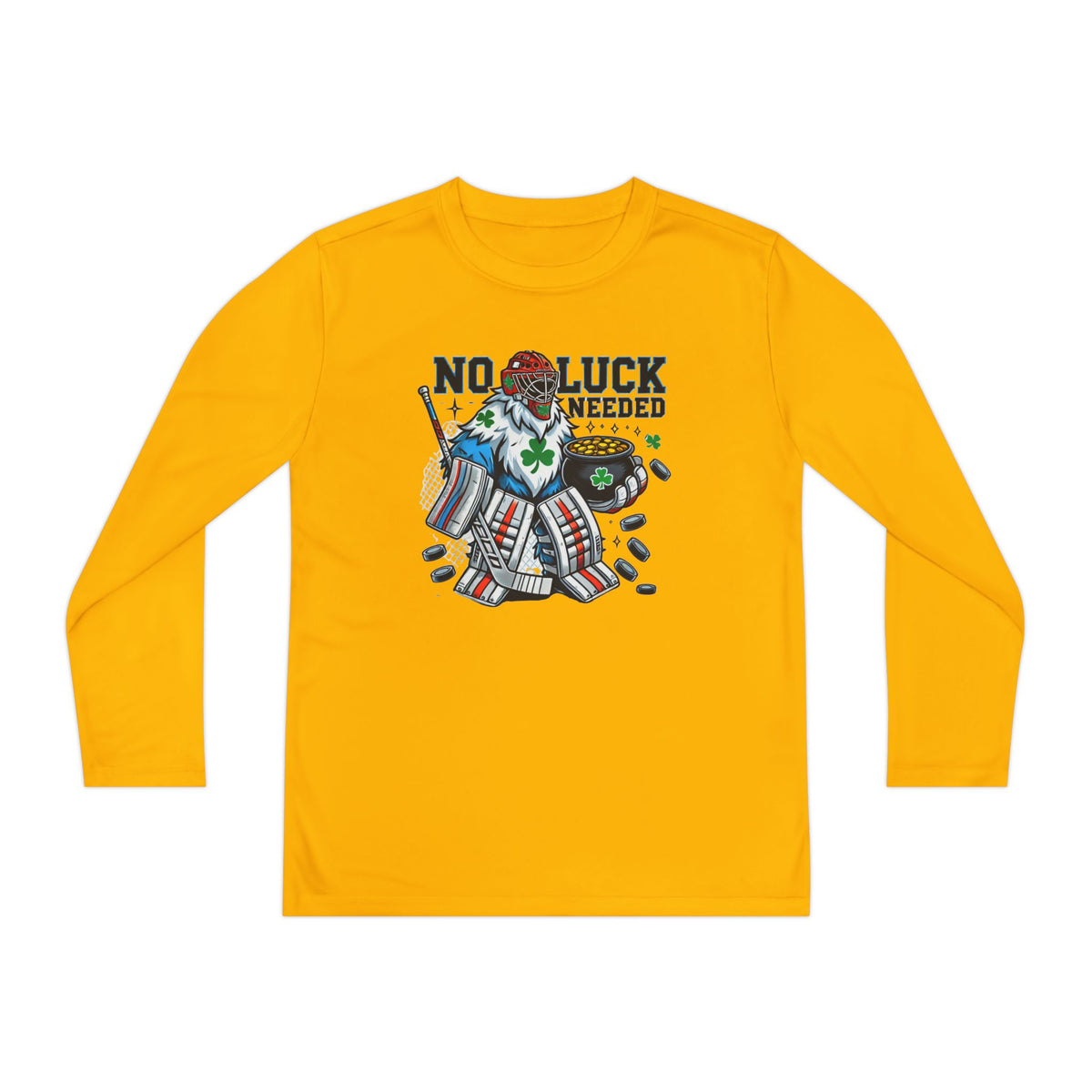 No Luck Needed Yeti Goalie Youth Long Sleeve Competitor Tee