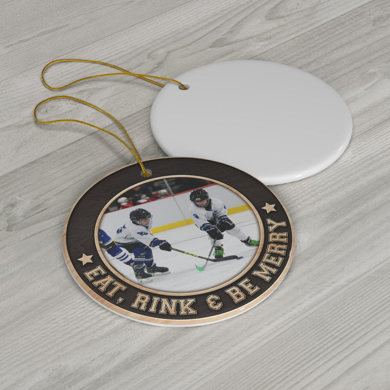 Custom Eat, Rink & Be Merry Ceramic Ornament