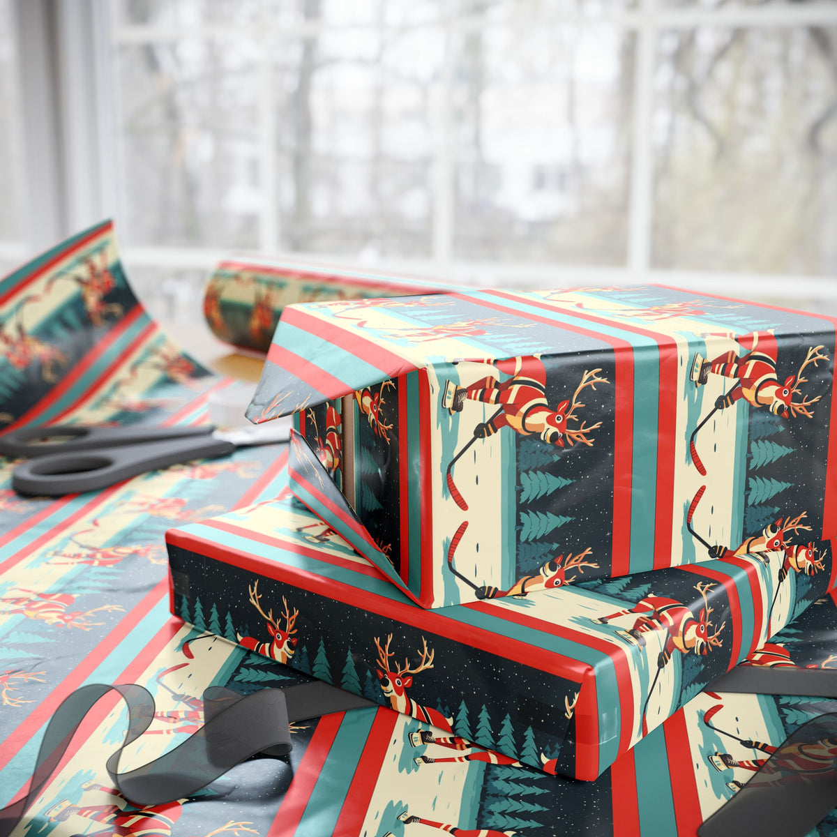 Rinkside Reindeer Wrapping Paper