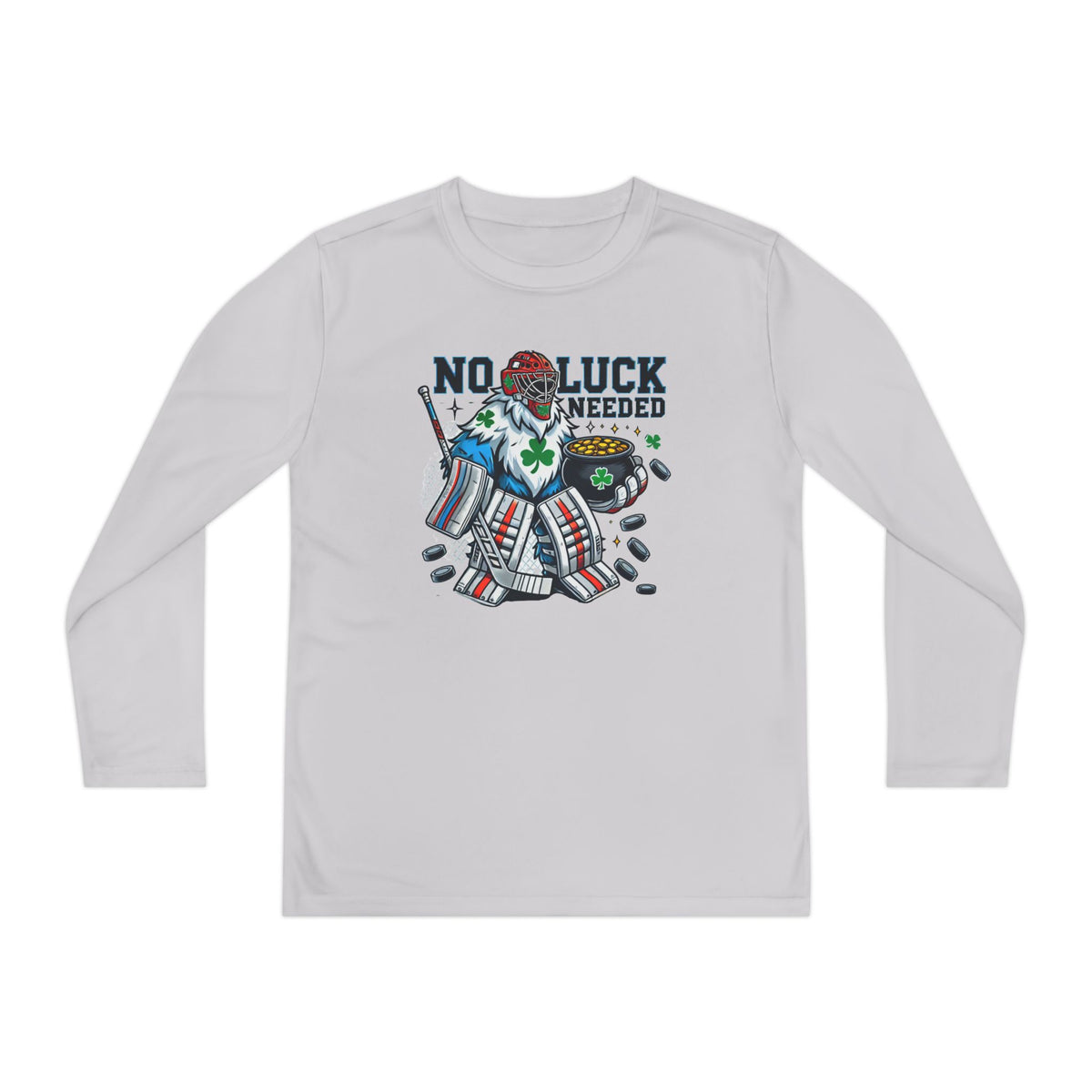 No Luck Needed Yeti Goalie Youth Long Sleeve Competitor Tee