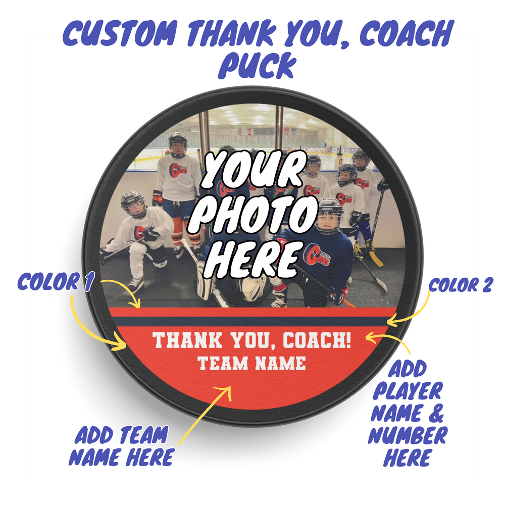 Custom Thank You Coach Hockey Puck